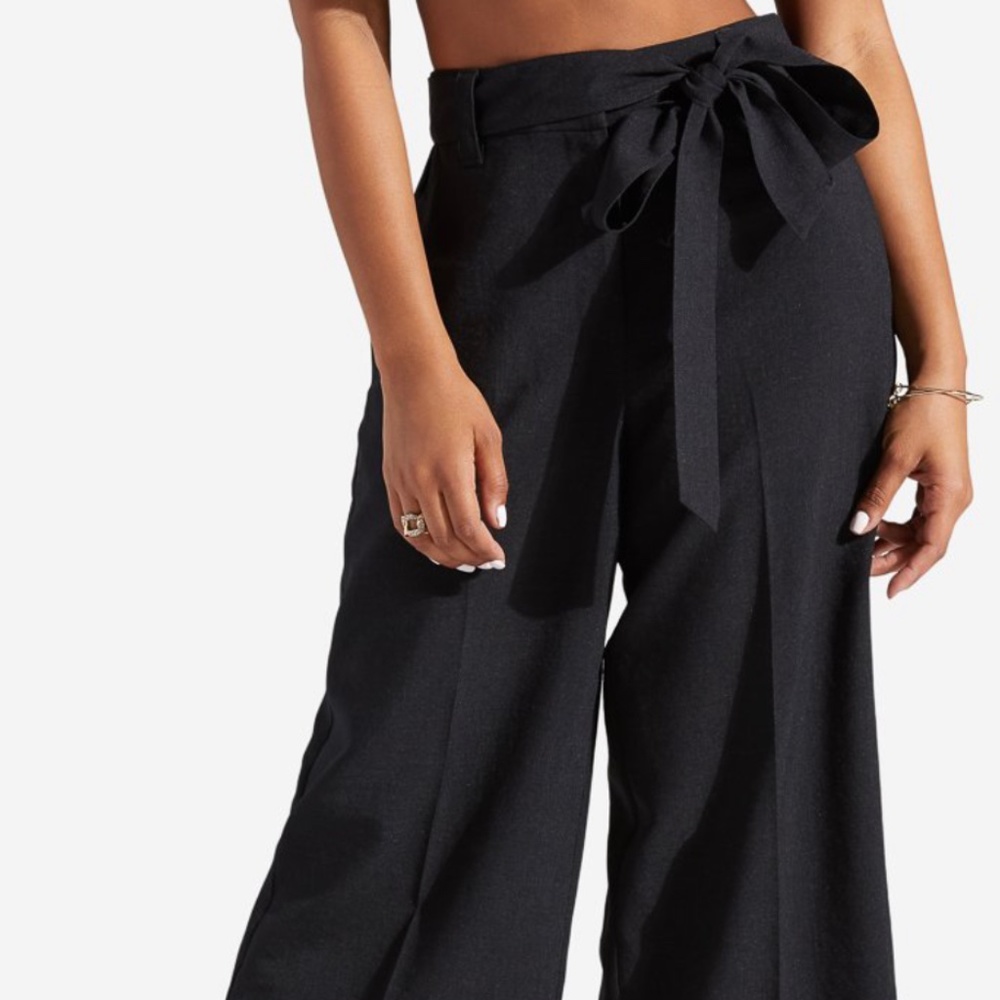 Self Tie Crosshatch Linen Culotte
